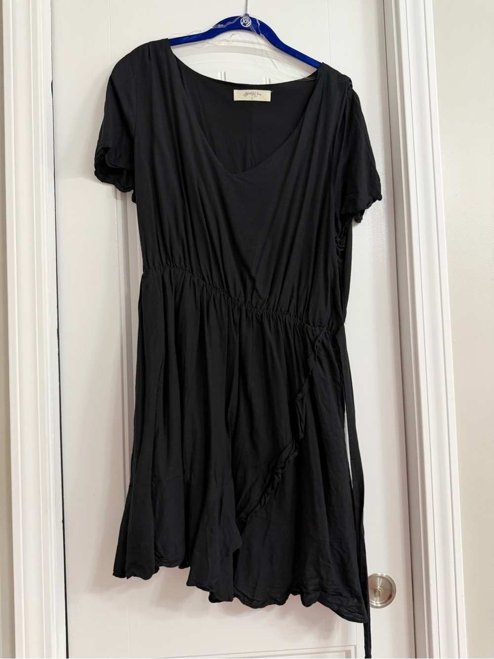 Black Faux Wrap-Style Short Sleeve Dress